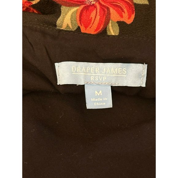 Draper James RSVP Women's Black Red Floral Midi Dress Size Medium V Neck - Picture 5 of 5